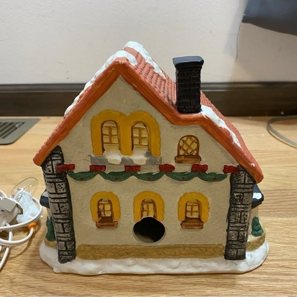 Vintage Ceramic Hand Painted Toy Shop Lighted Christmas Village House